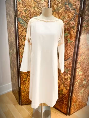 1960s Raw Silk & Linen Embroidered Boho Dress