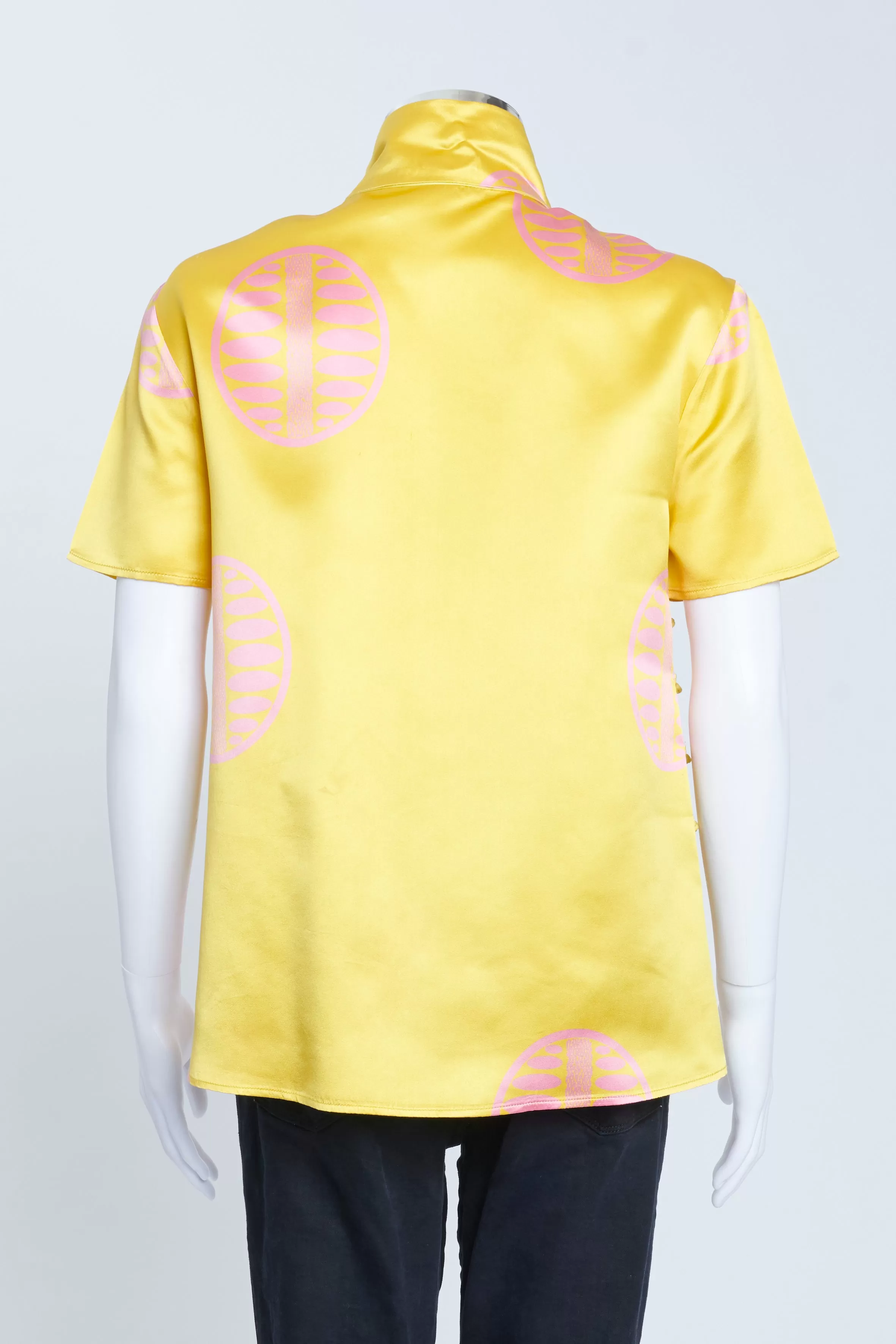 2003 Yellow Silk Printed Cheongsam Top