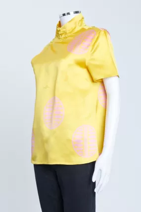 2003 Yellow Silk Printed Cheongsam Top