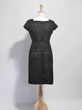 50s/60s Black Shirtwaist Sheath Dress - med, lg