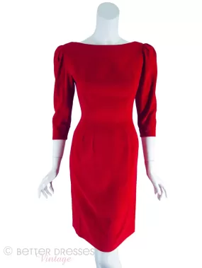 50s/60s Red Velvet Sheath Dress - xs, sm