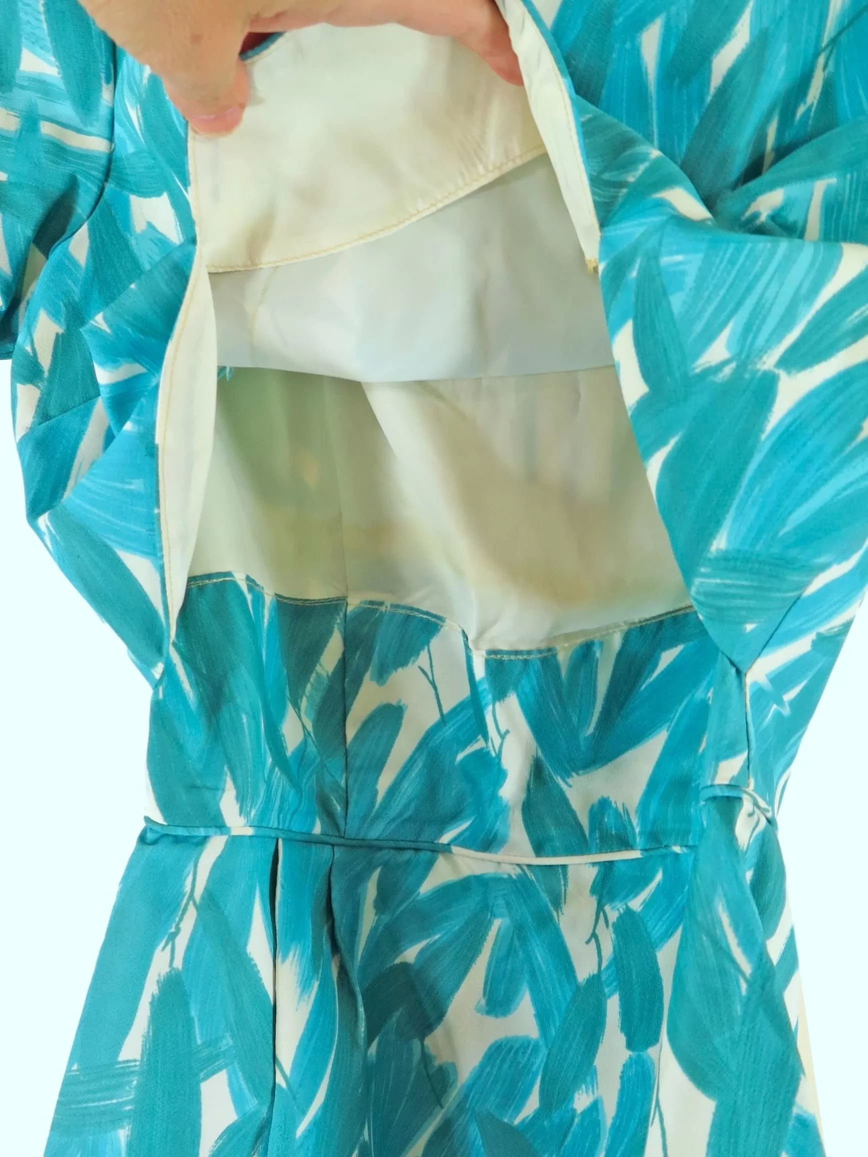 50s/60s Teal Botanical Print Dress - sm