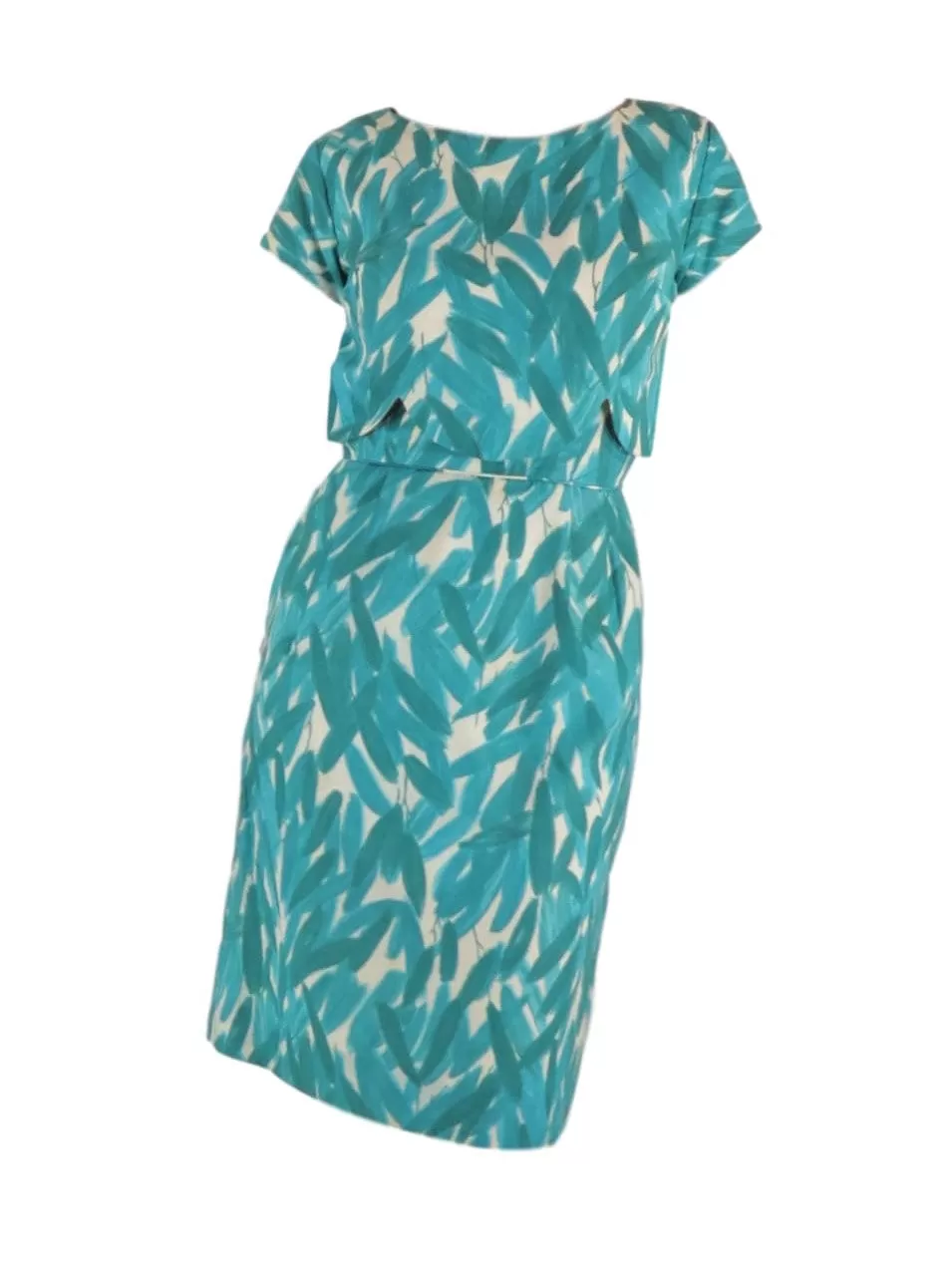 50s/60s Teal Botanical Print Dress - sm