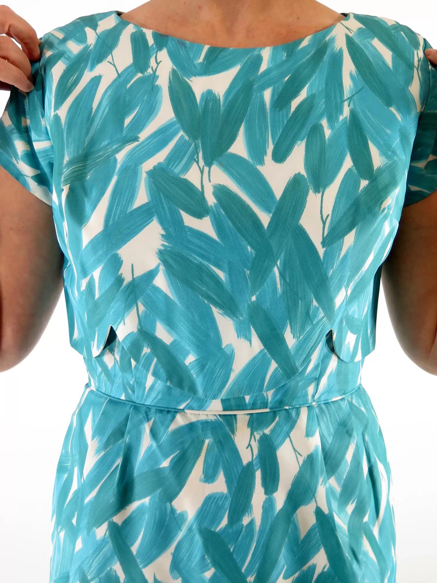 50s/60s Teal Botanical Print Dress - sm