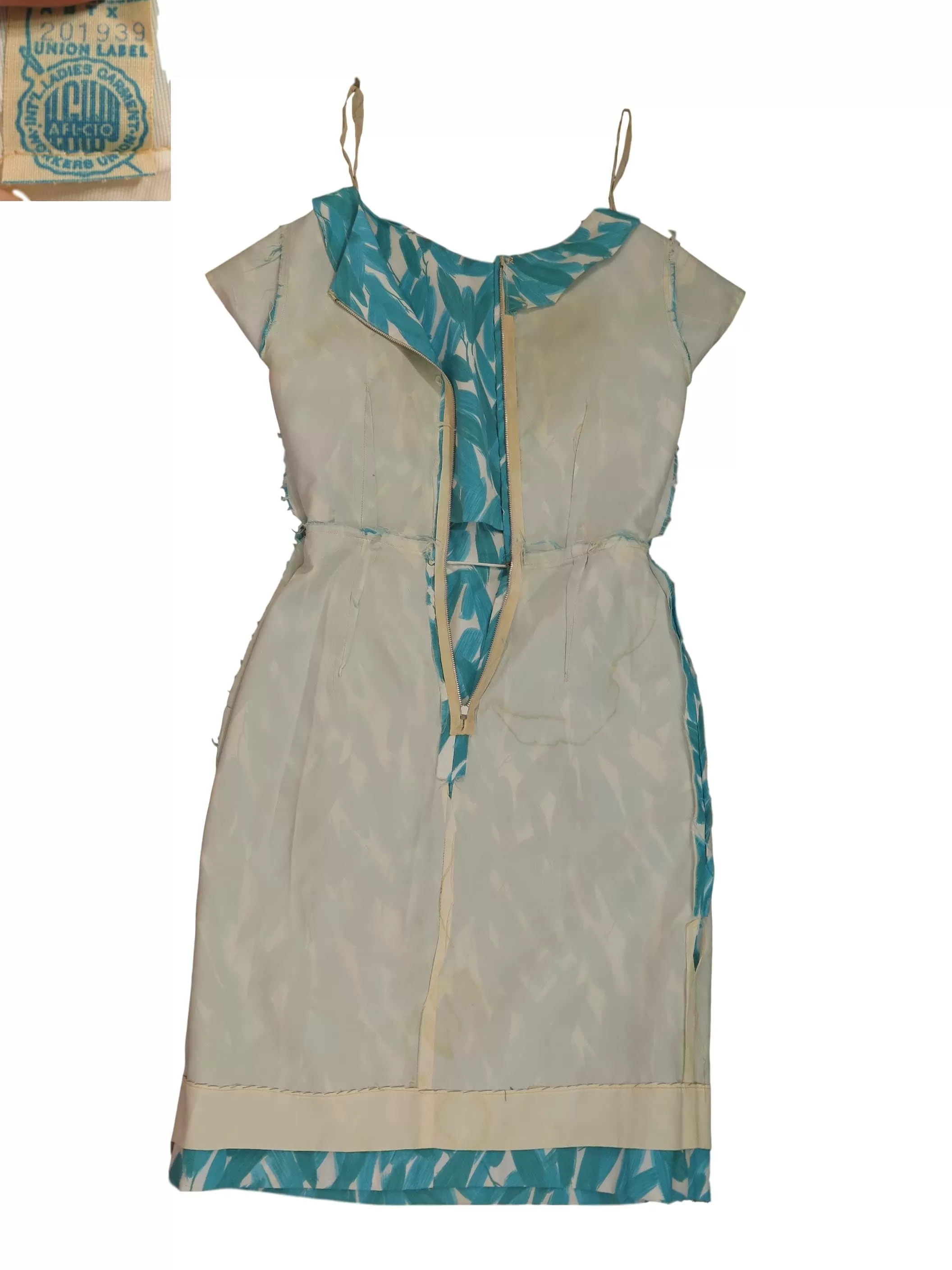 50s/60s Teal Botanical Print Dress - sm