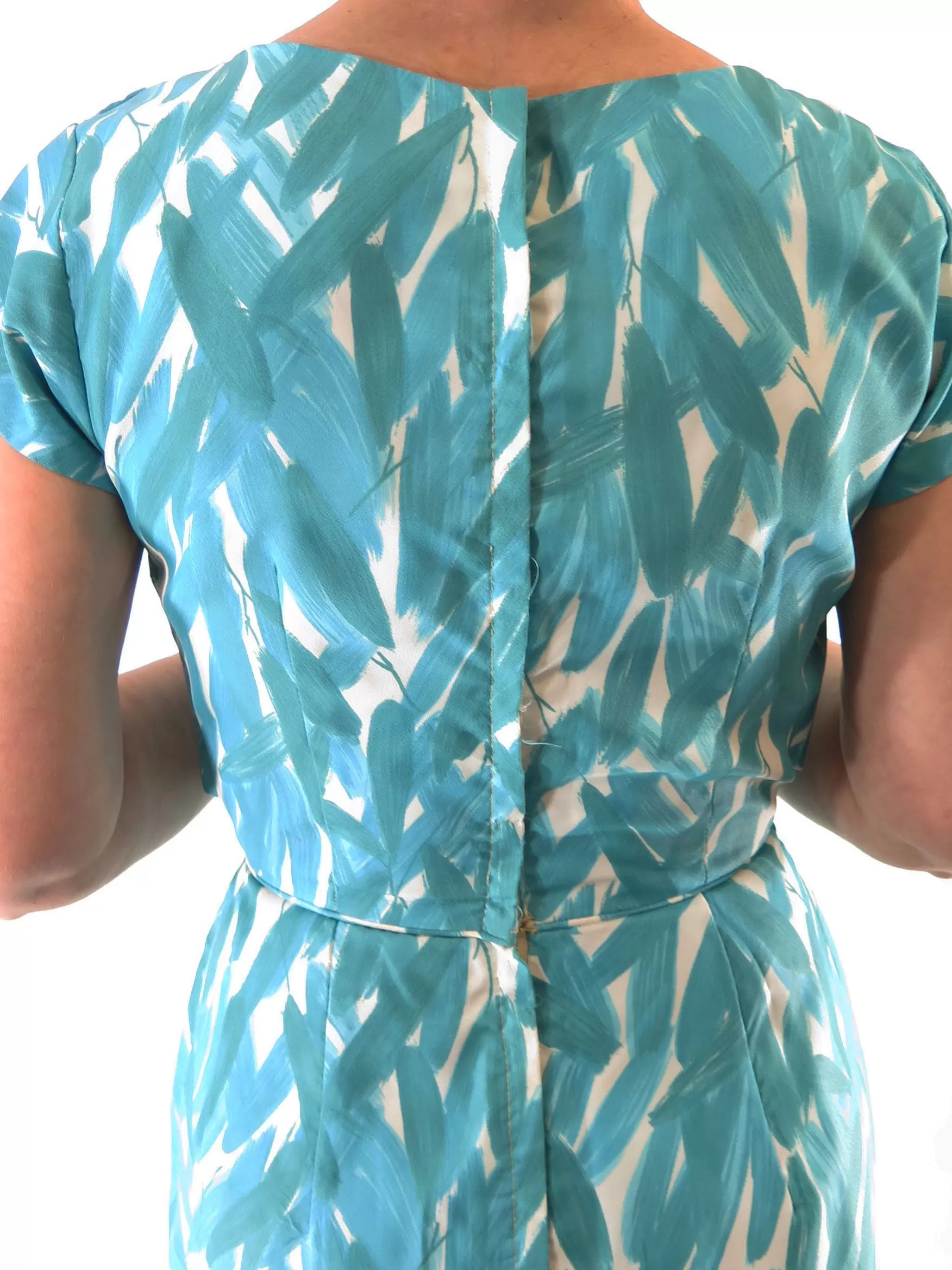 50s/60s Teal Botanical Print Dress - sm