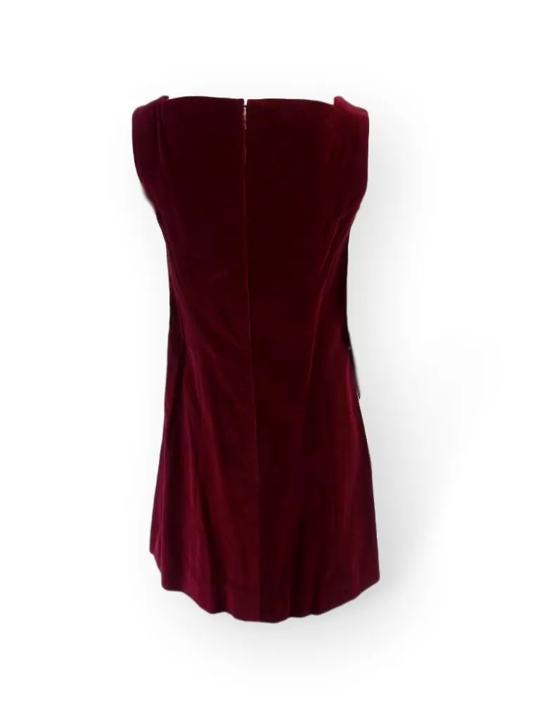 60s Burgundy Velvet Shift Dress - sm