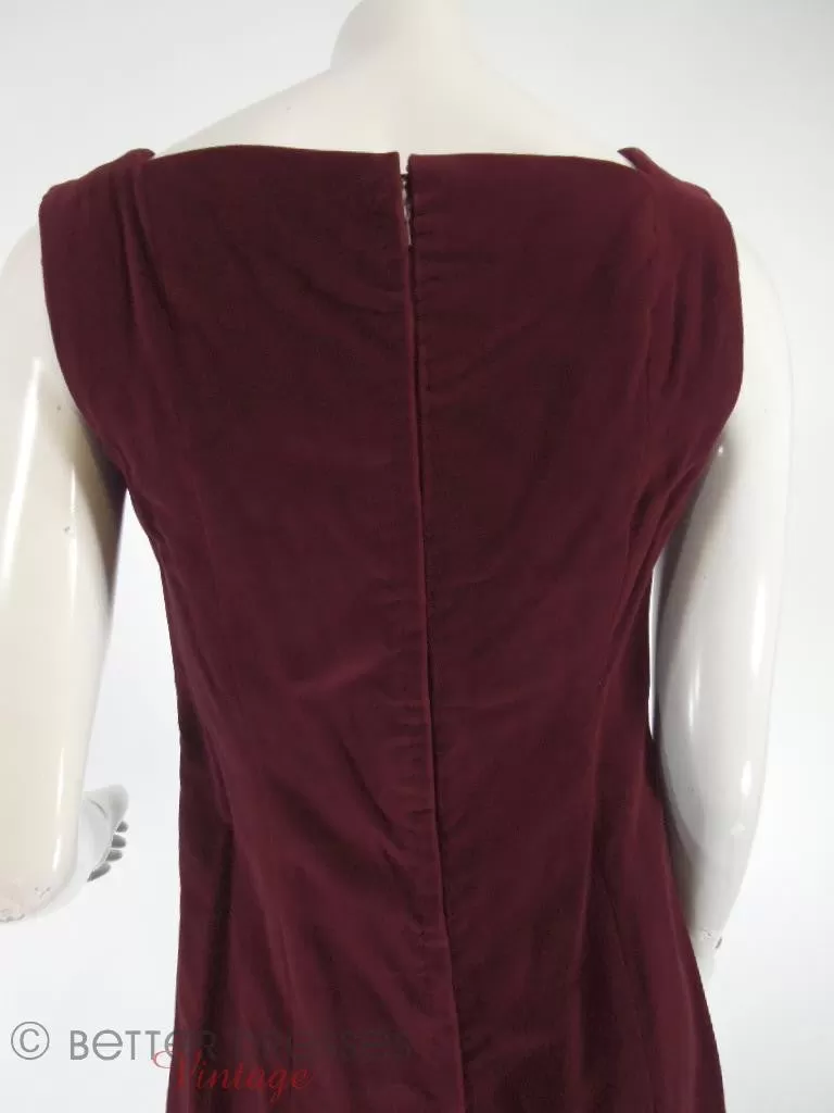 60s Burgundy Velvet Shift Dress - sm