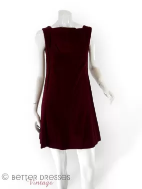 60s Burgundy Velvet Shift Dress - sm