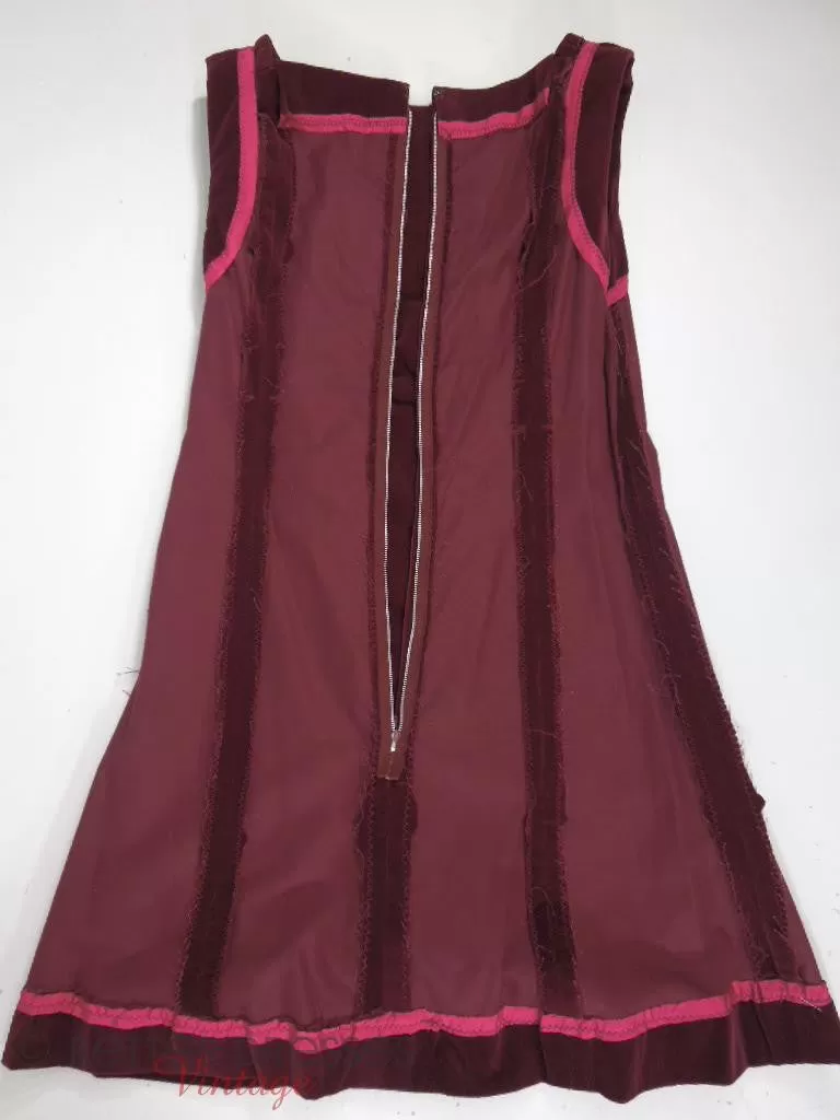 60s Burgundy Velvet Shift Dress - sm