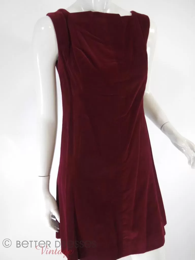 60s Burgundy Velvet Shift Dress - sm