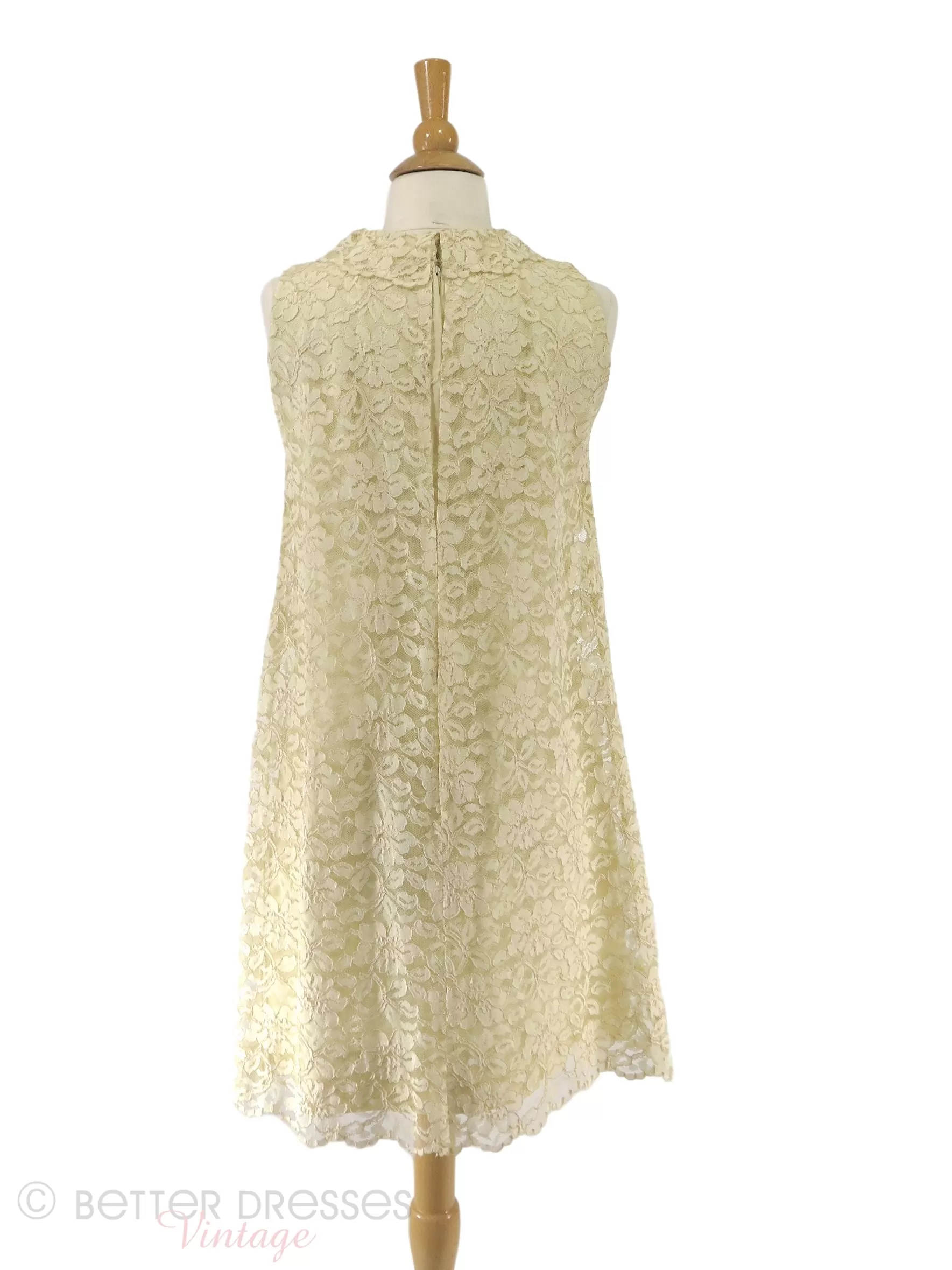 60s Cream Lace Mini Shift Dress - sm, med