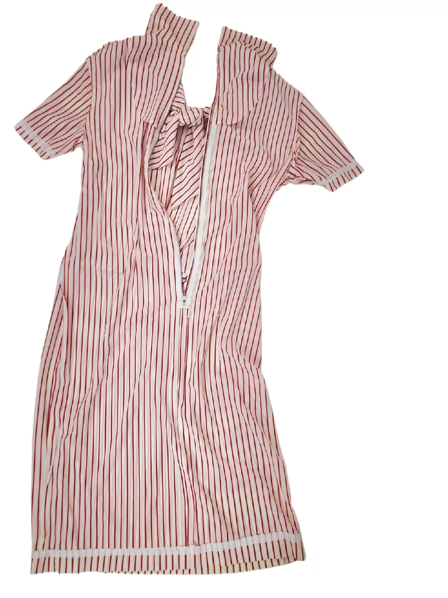 60s Does 20s Red Stripes Shift Dress With Tie Collar - med, lg