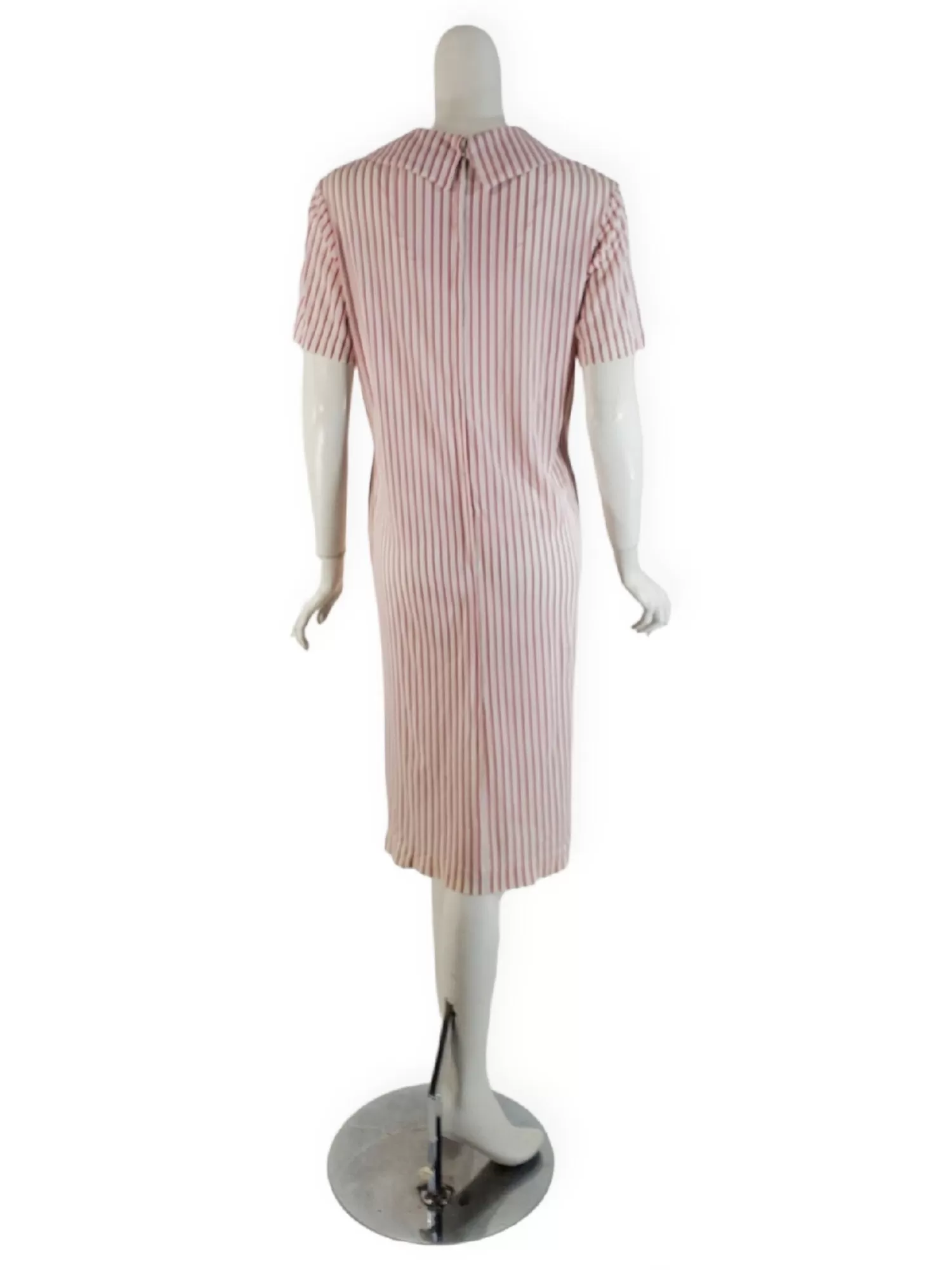 60s Does 20s Red Stripes Shift Dress With Tie Collar - med, lg