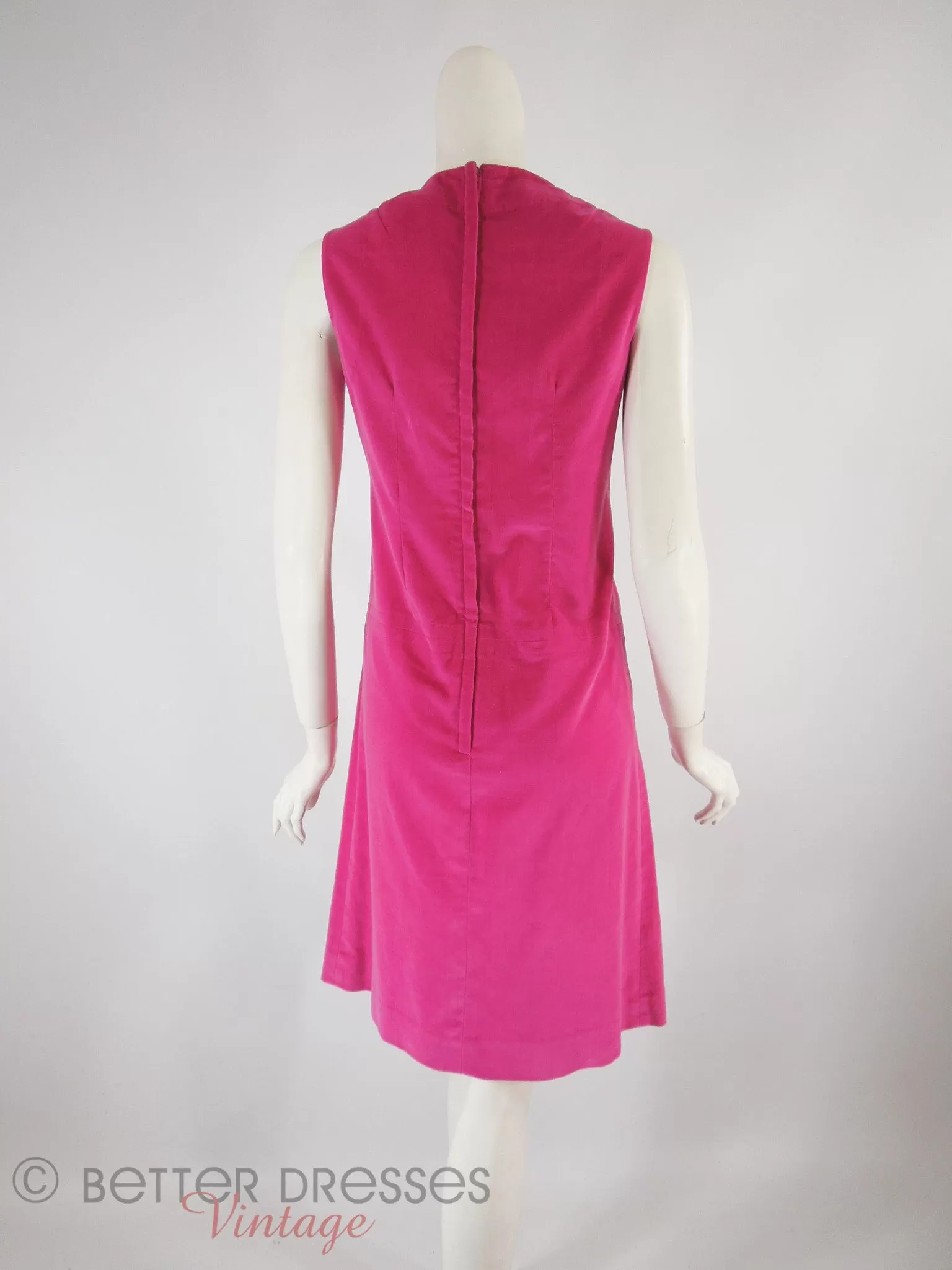 60s Hot Pink Velvet Scooter Dress - med