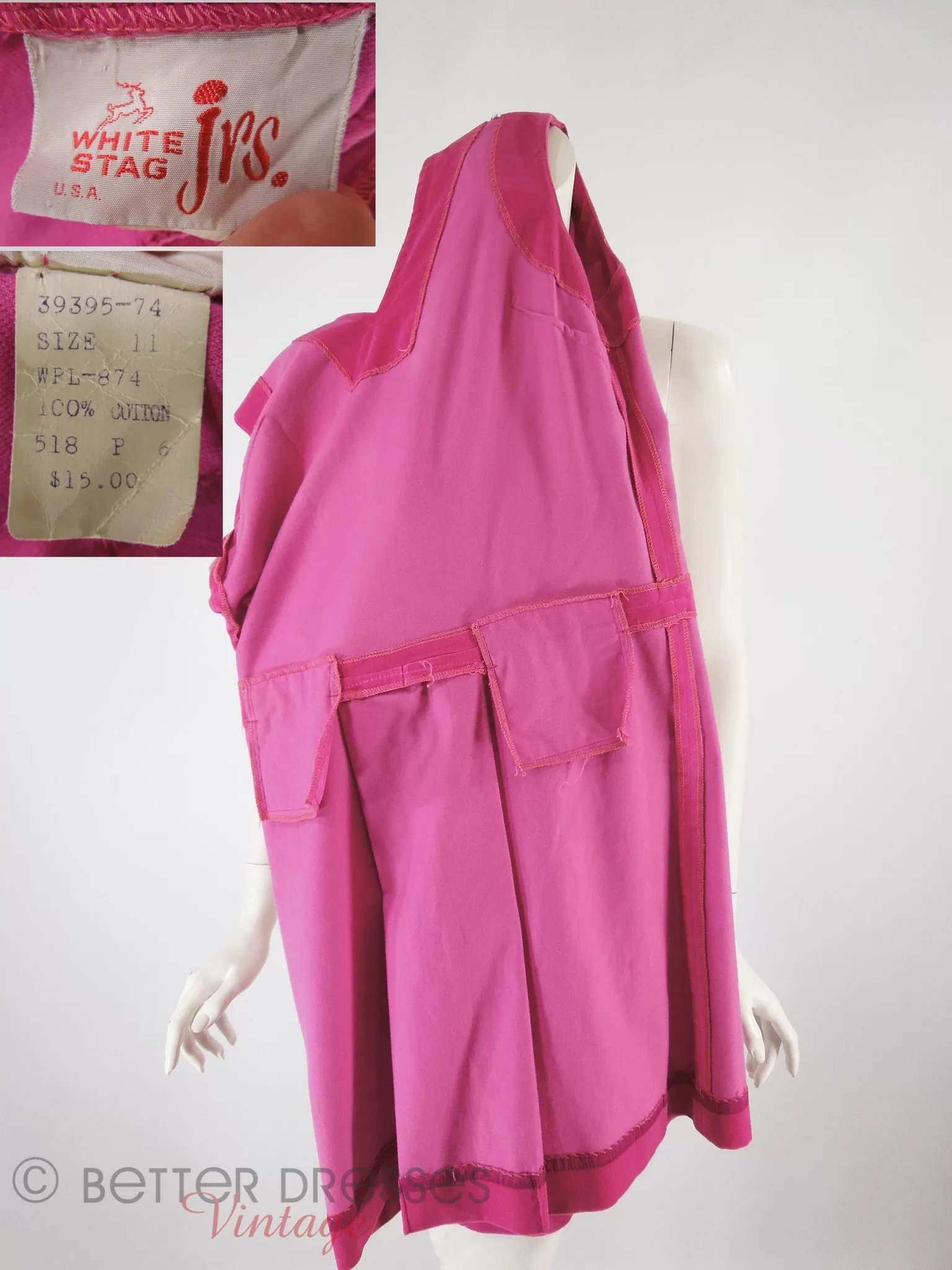 60s Hot Pink Velvet Scooter Dress - med