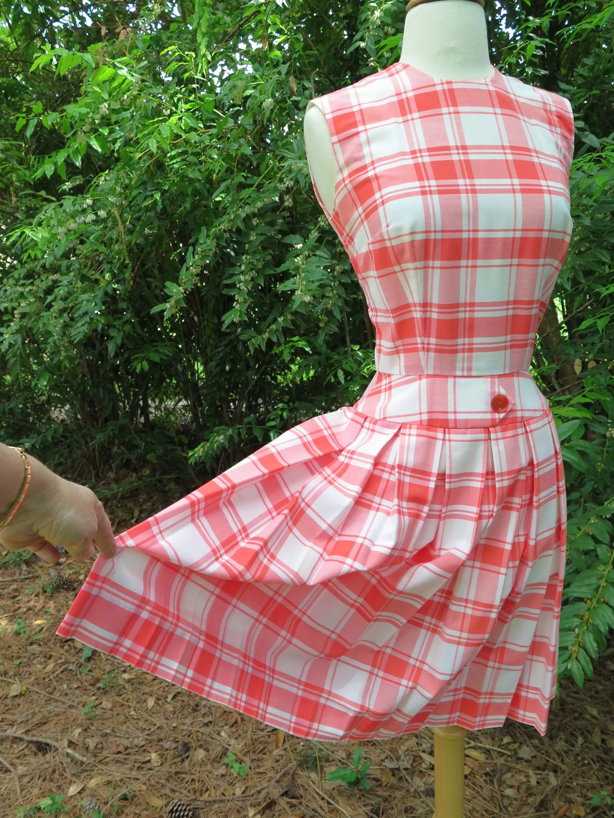 60s Orange Plaid Scooter Dress - sm