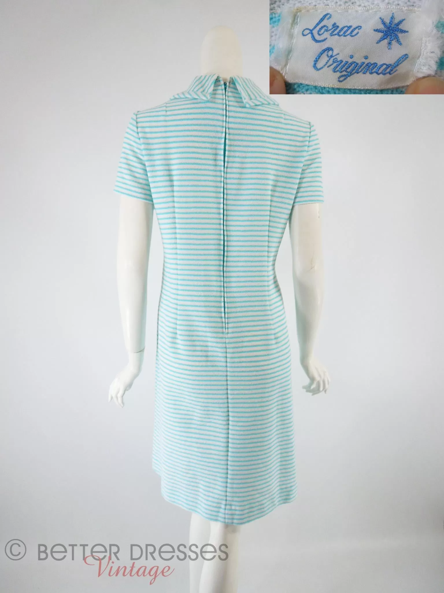 60s Shift Dress in Aqua Blue Stripes - lg