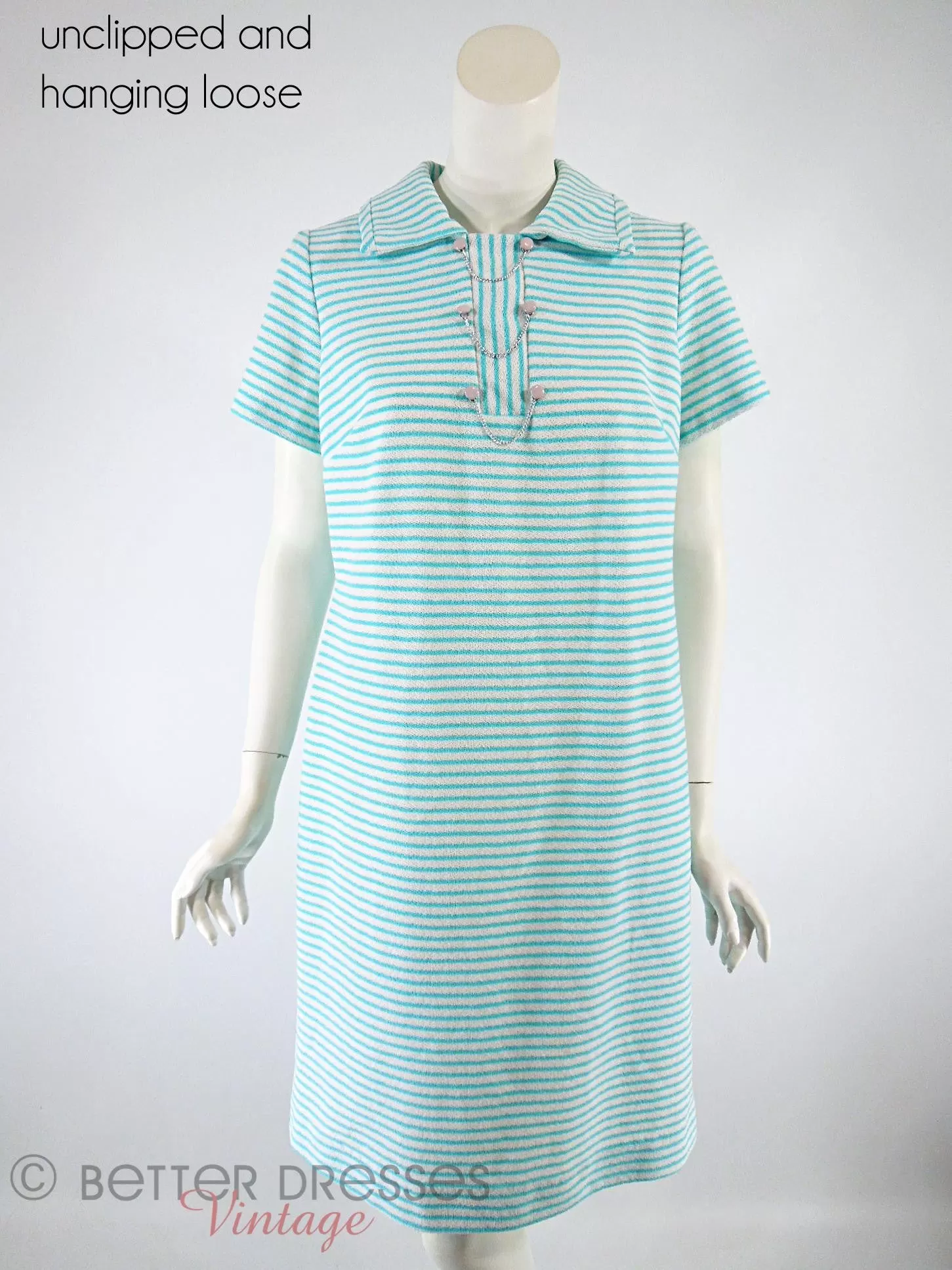 60s Shift Dress in Aqua Blue Stripes - lg