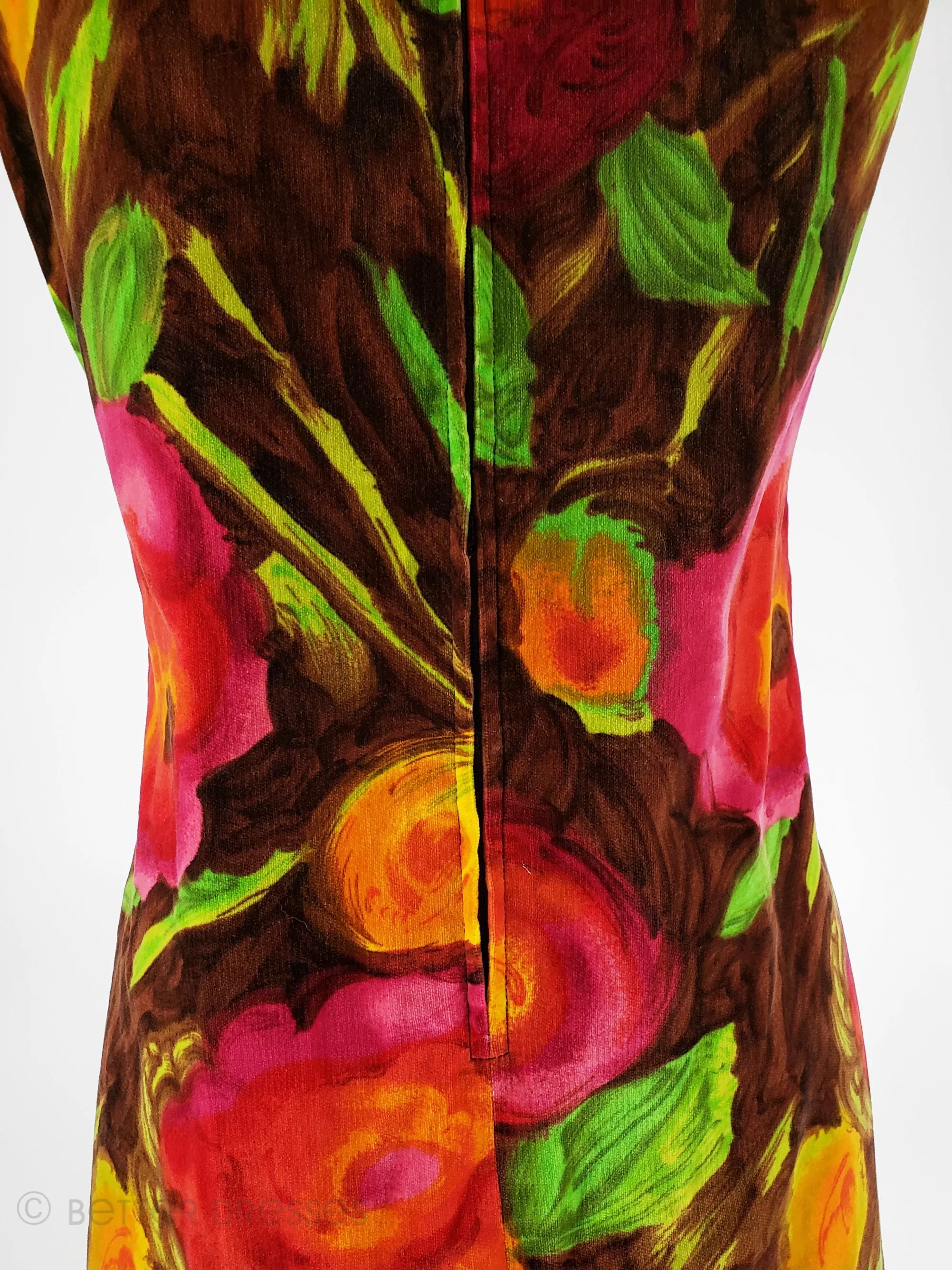 60s Shift Dress in Bold Floral Velvet - med, lg