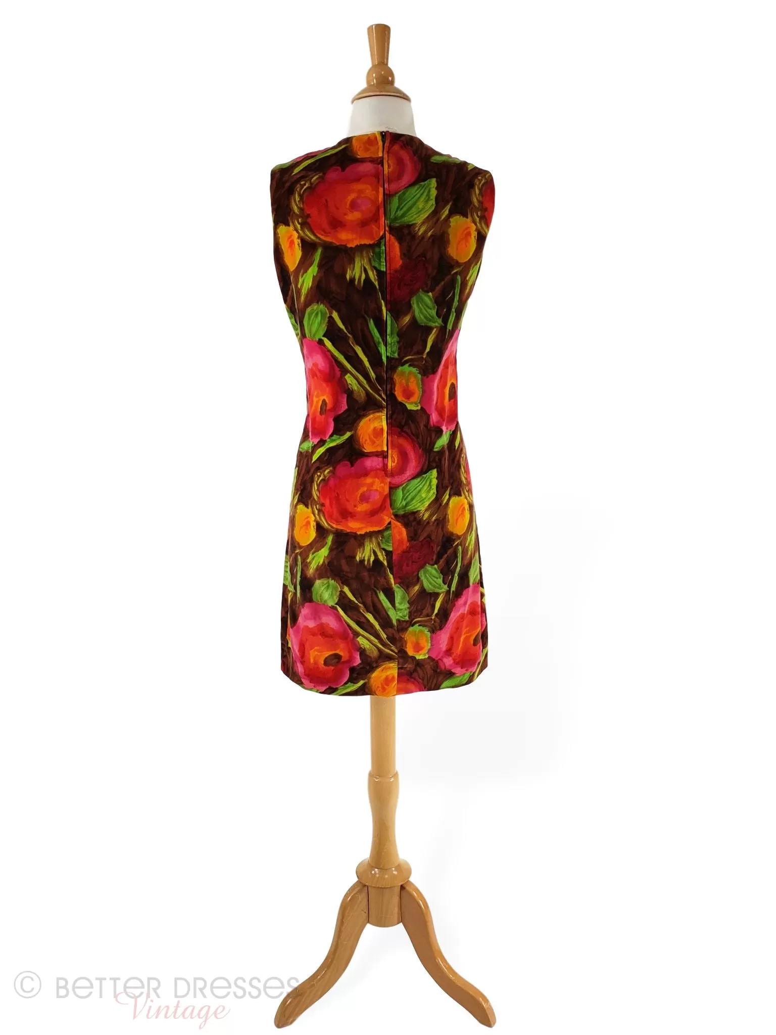 60s Shift Dress in Bold Floral Velvet - med, lg