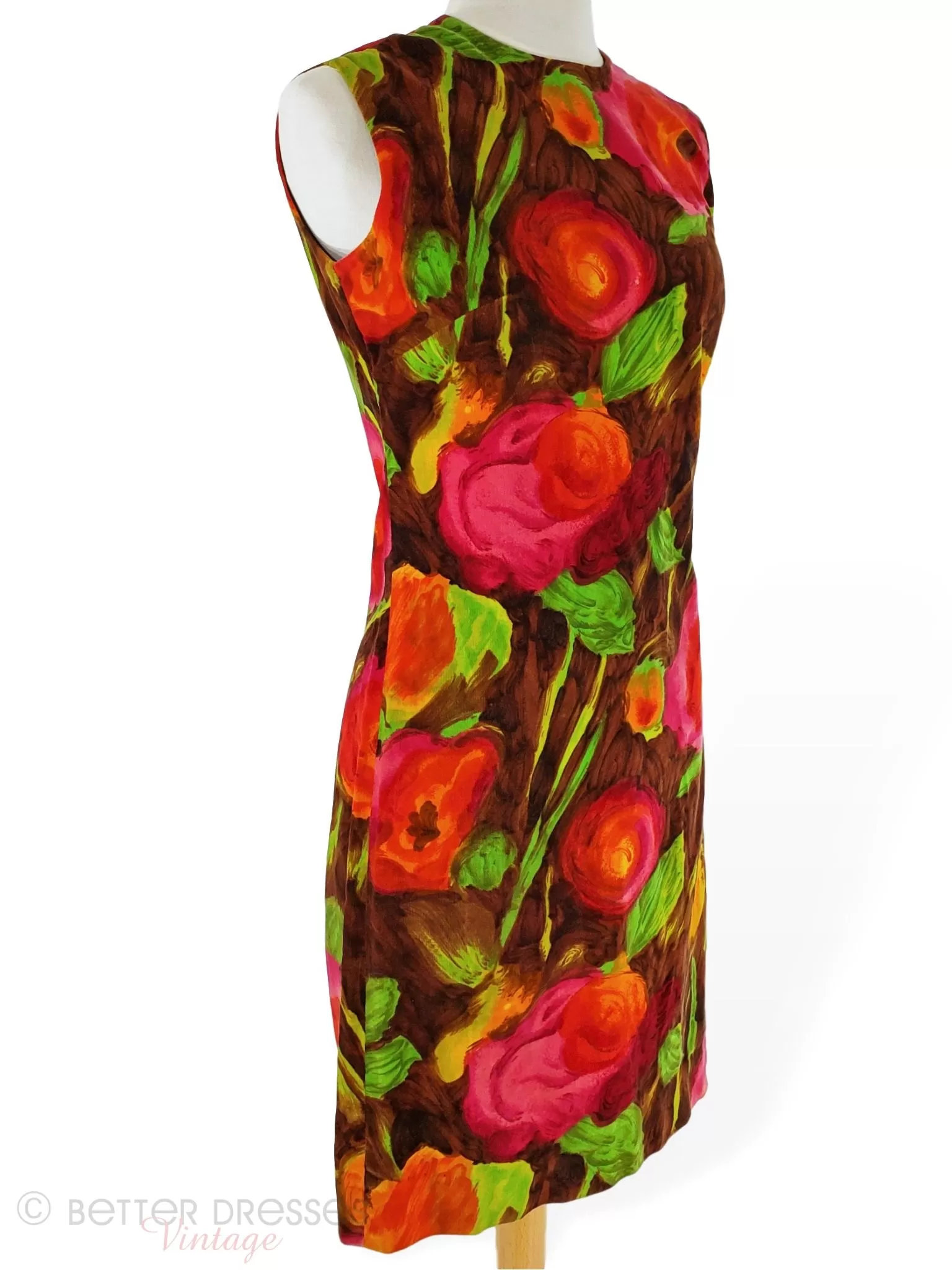 60s Shift Dress in Bold Floral Velvet - med, lg