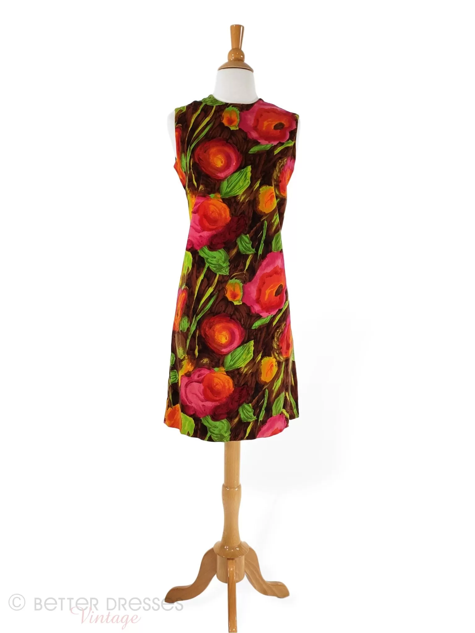 60s Shift Dress in Bold Floral Velvet - med, lg