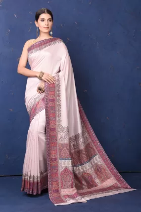 90L944-RO Cream Tussar Muga Silk Sari with Kani Border