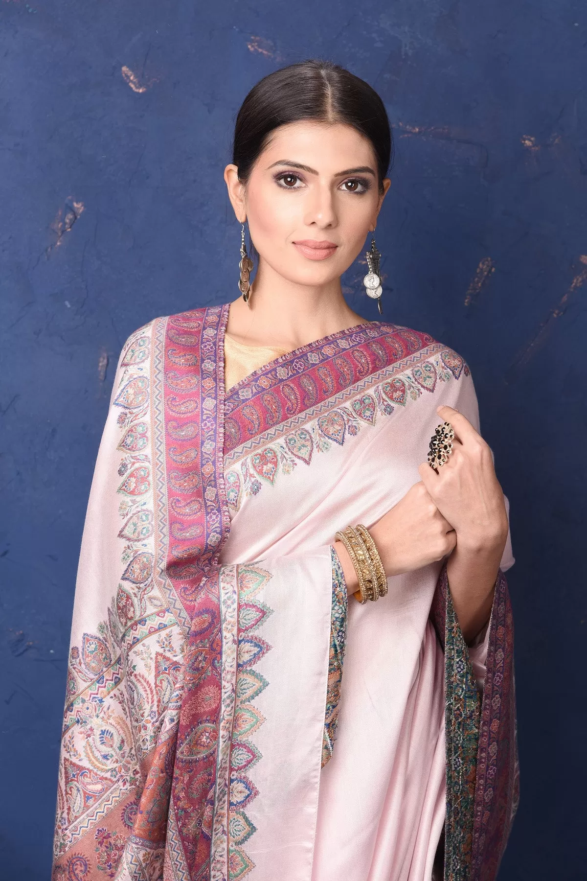 90L944-RO Cream Tussar Muga Silk Sari with Kani Border