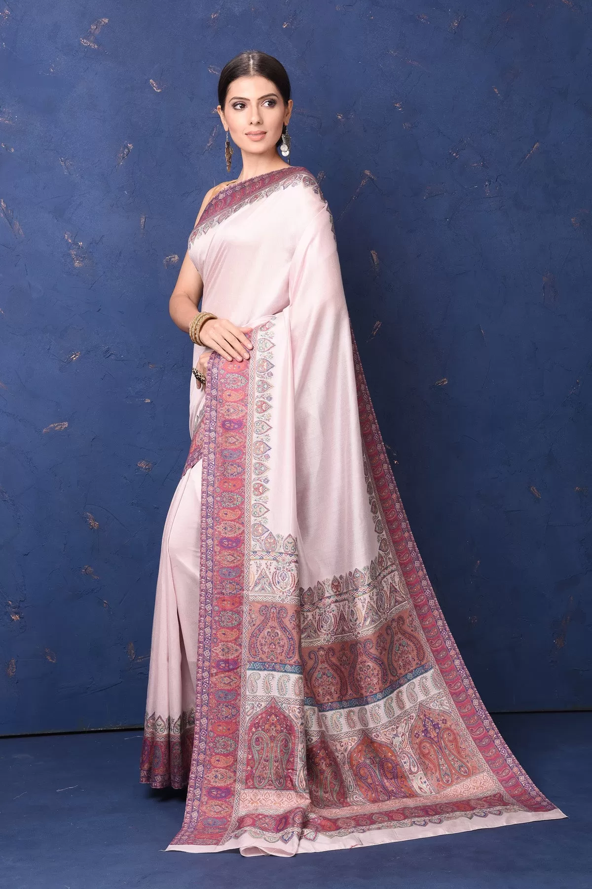 90L944-RO Cream Tussar Muga Silk Sari with Kani Border