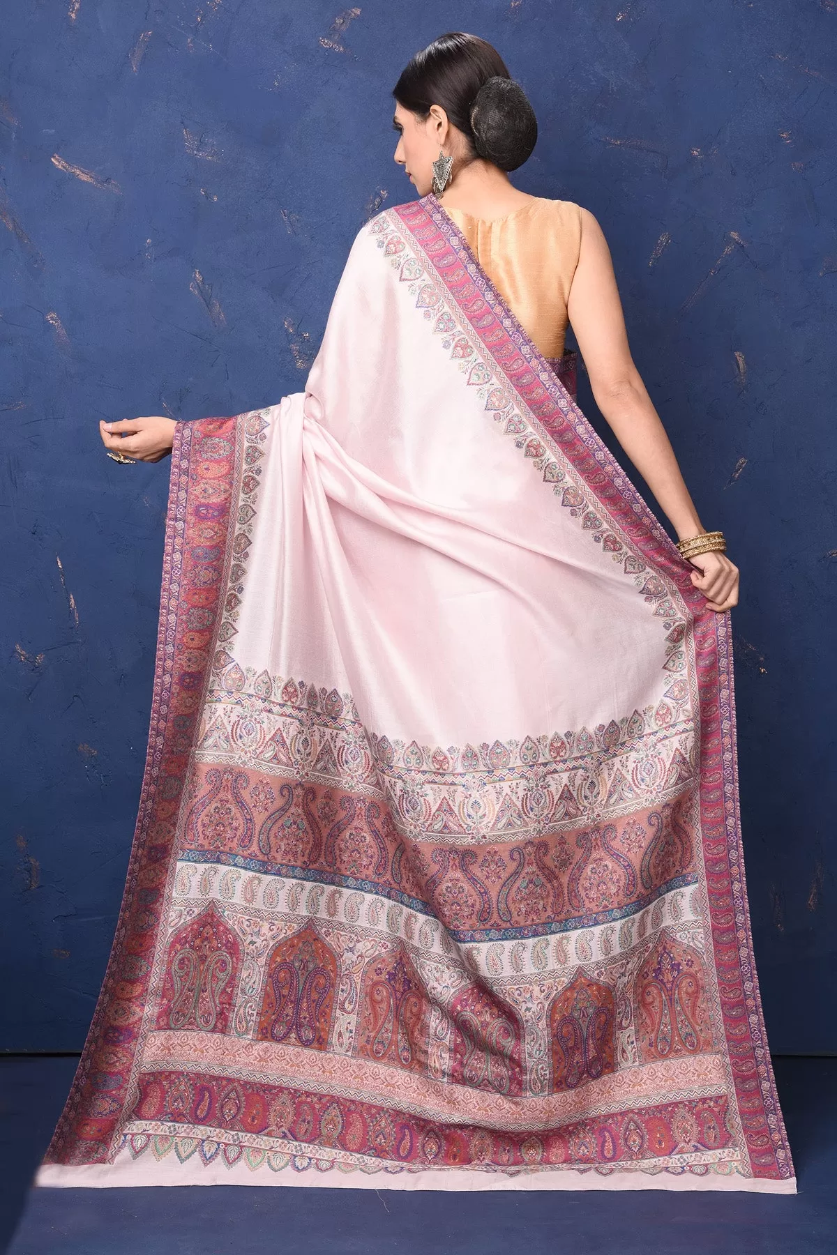 90L944-RO Cream Tussar Muga Silk Sari with Kani Border