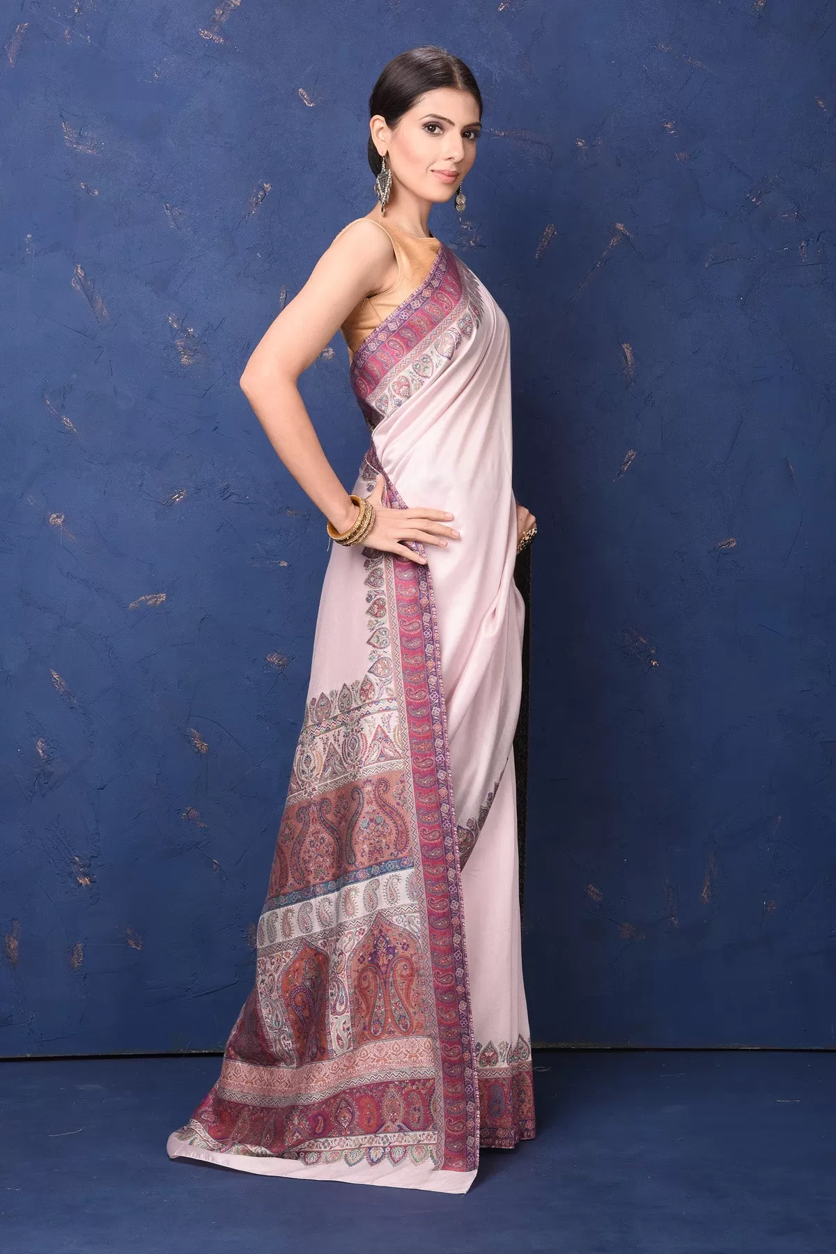 90L944-RO Cream Tussar Muga Silk Sari with Kani Border