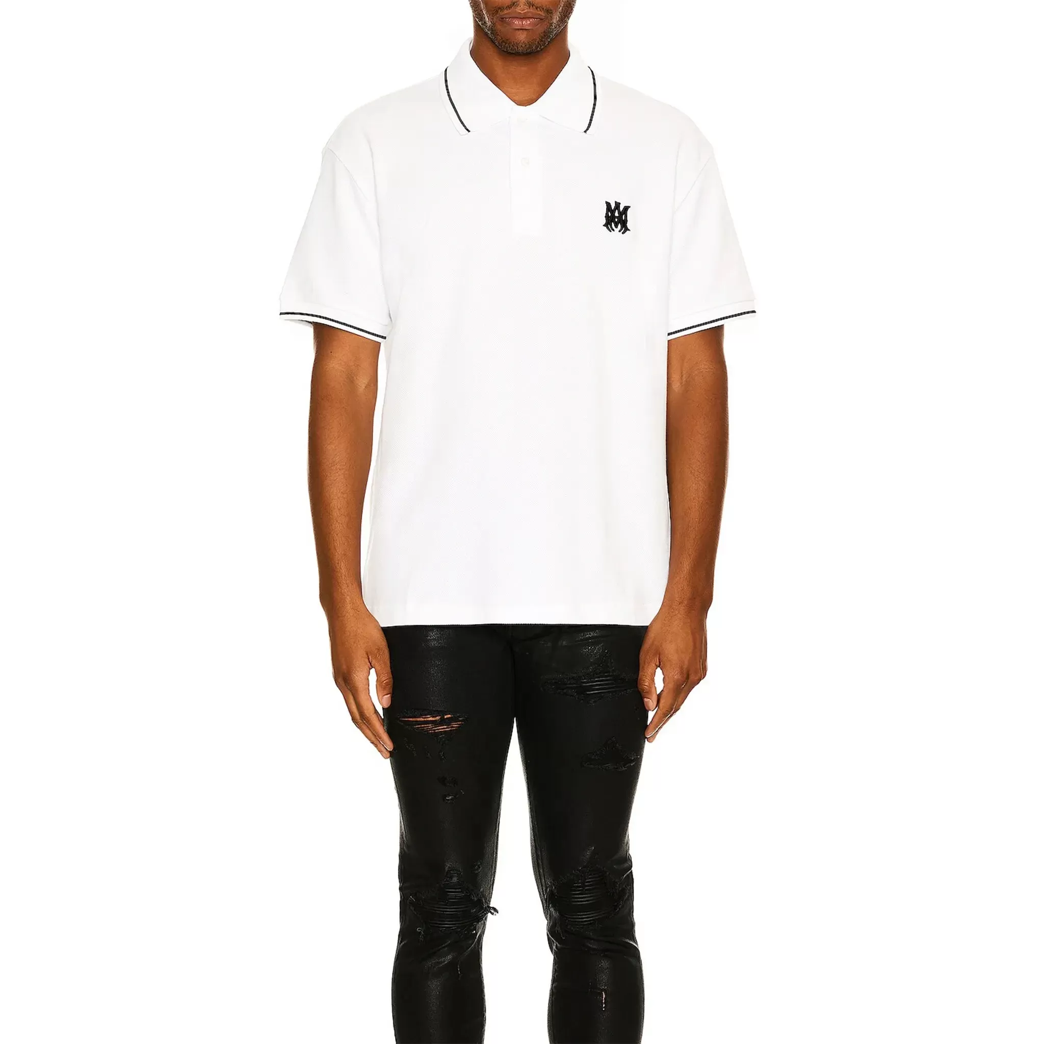 Amiri Solid Short Sleeve White Polo Shirt