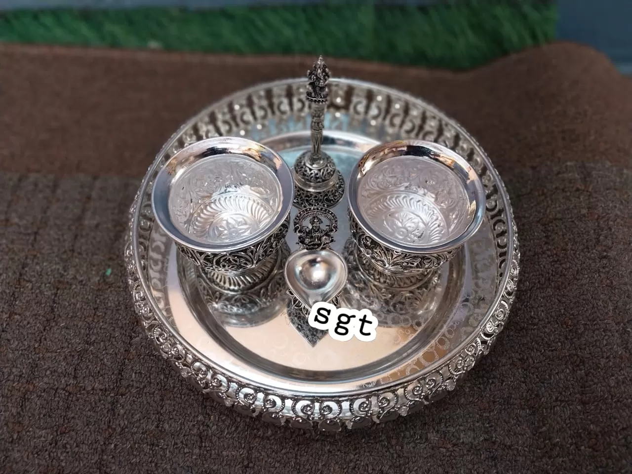 Aramanai , German Silver Puja Combo Set -SILU001PCA