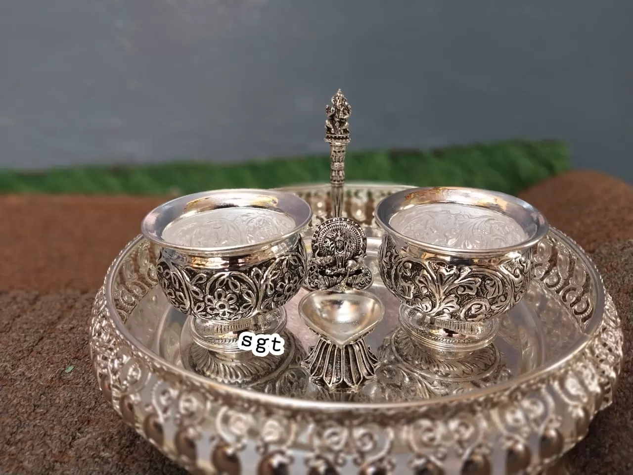 Aramanai , German Silver Puja Combo Set -SILU001PCA