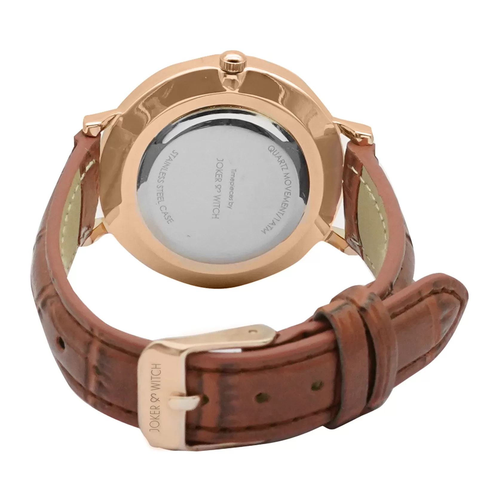 Ariana White Dial Rosegold & Brown Croc Strap Watch