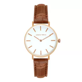 Ariana White Dial Rosegold & Brown Croc Strap Watch