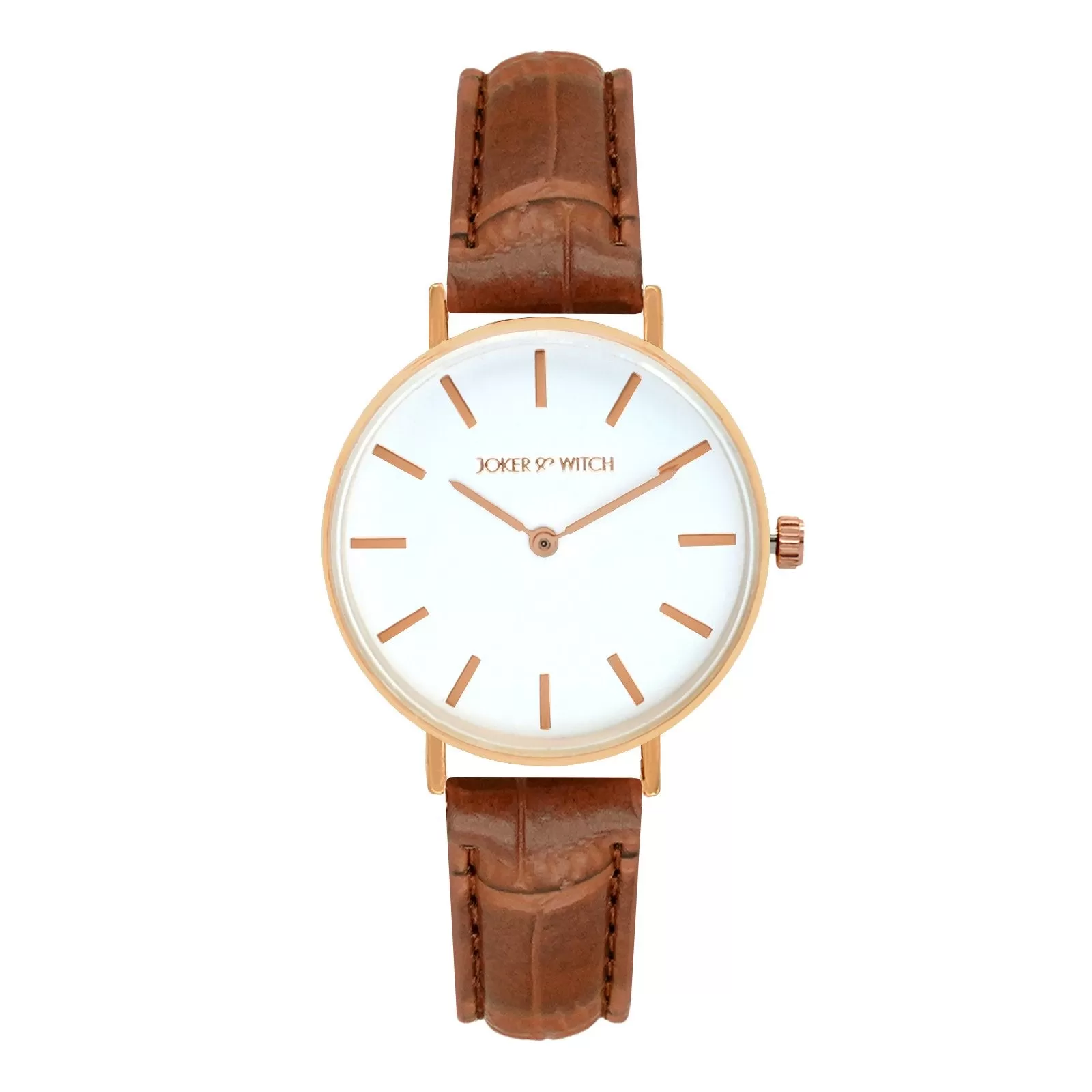 Ariana White Dial Rosegold & Brown Croc Strap Watch