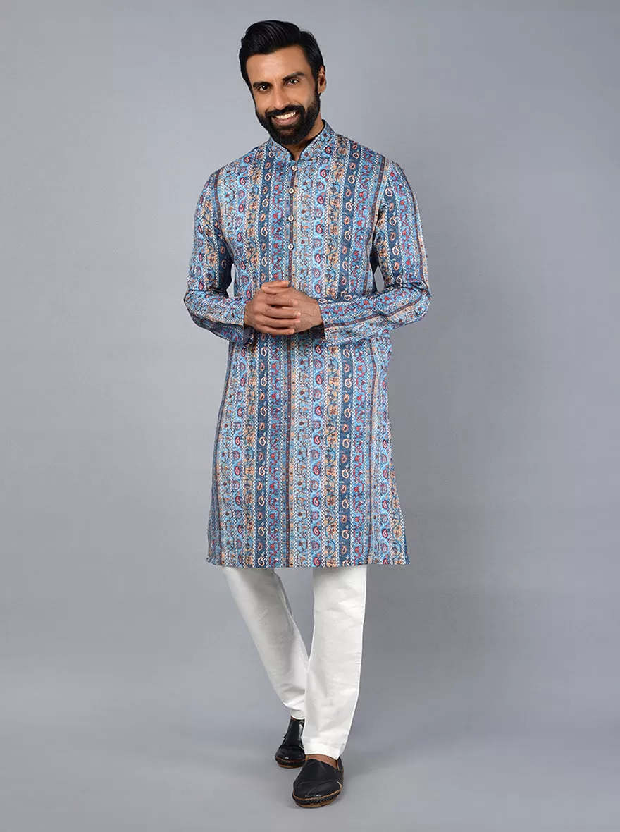 Azure Blue Printed Regular Fit Kurta | TULA