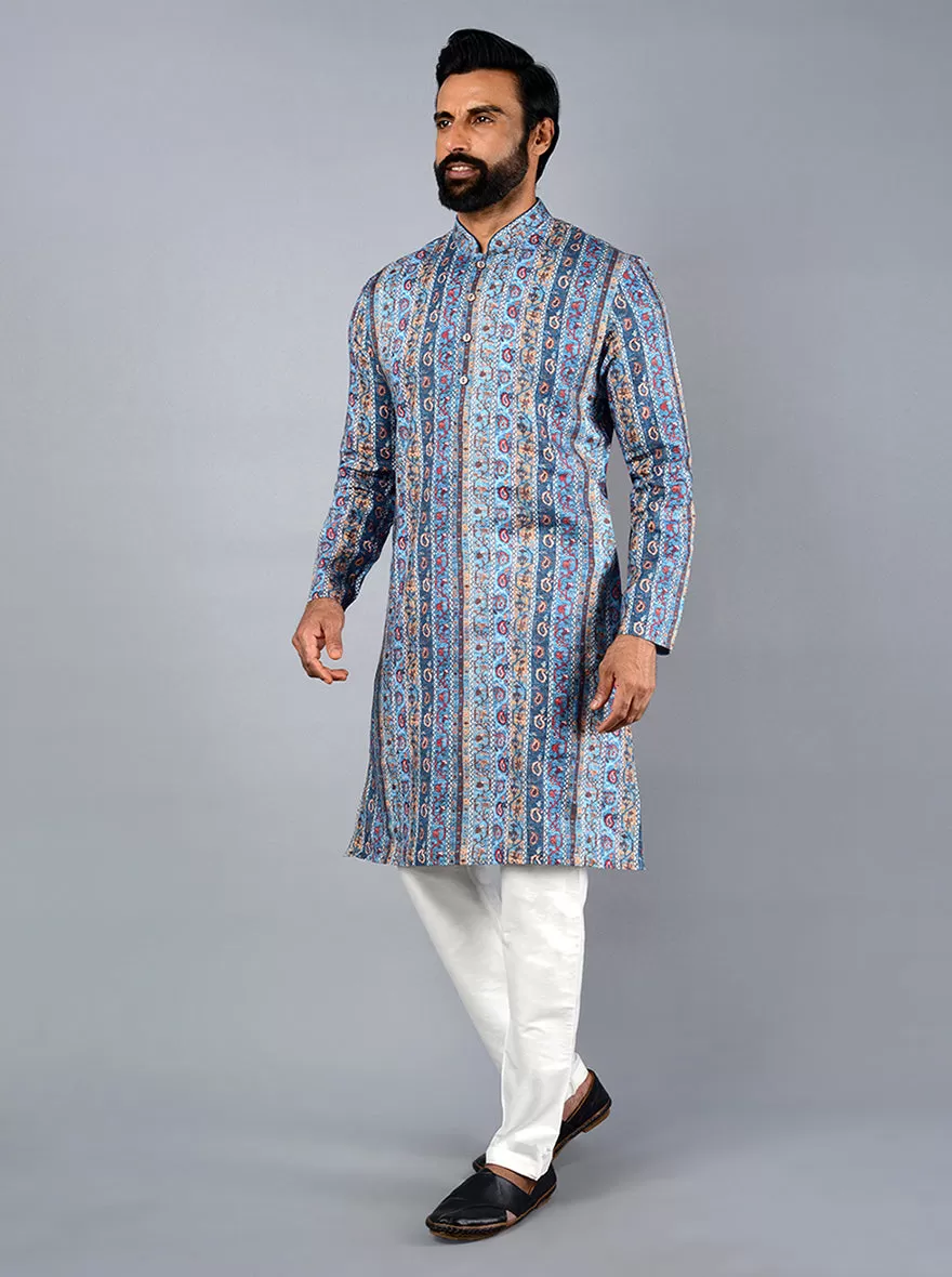 Azure Blue Printed Regular Fit Kurta | TULA