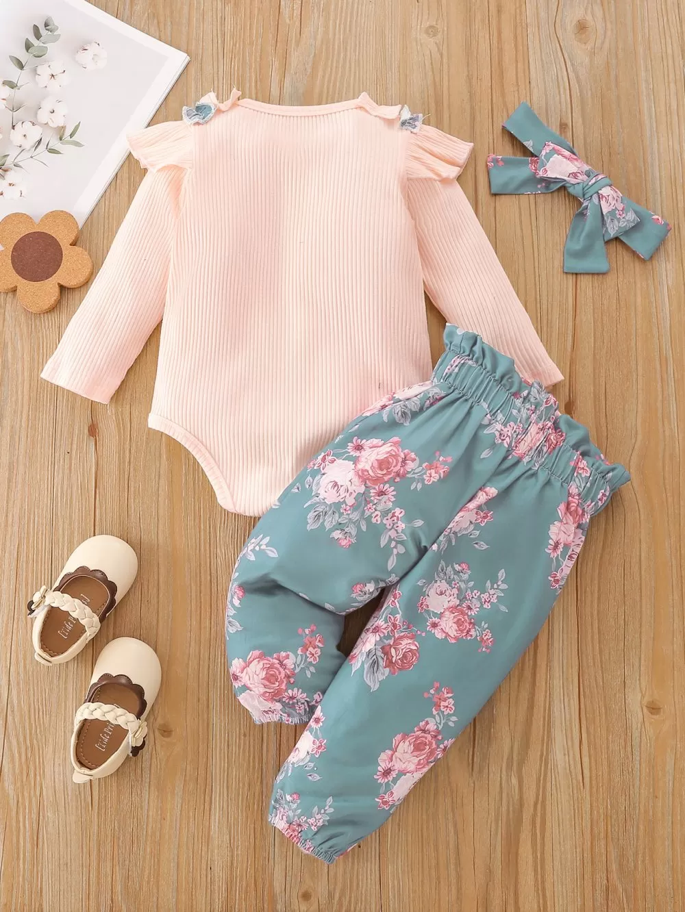 Baby Girls Spring Autumn Top and Floral Pants Set Wholesale Clothing Baby