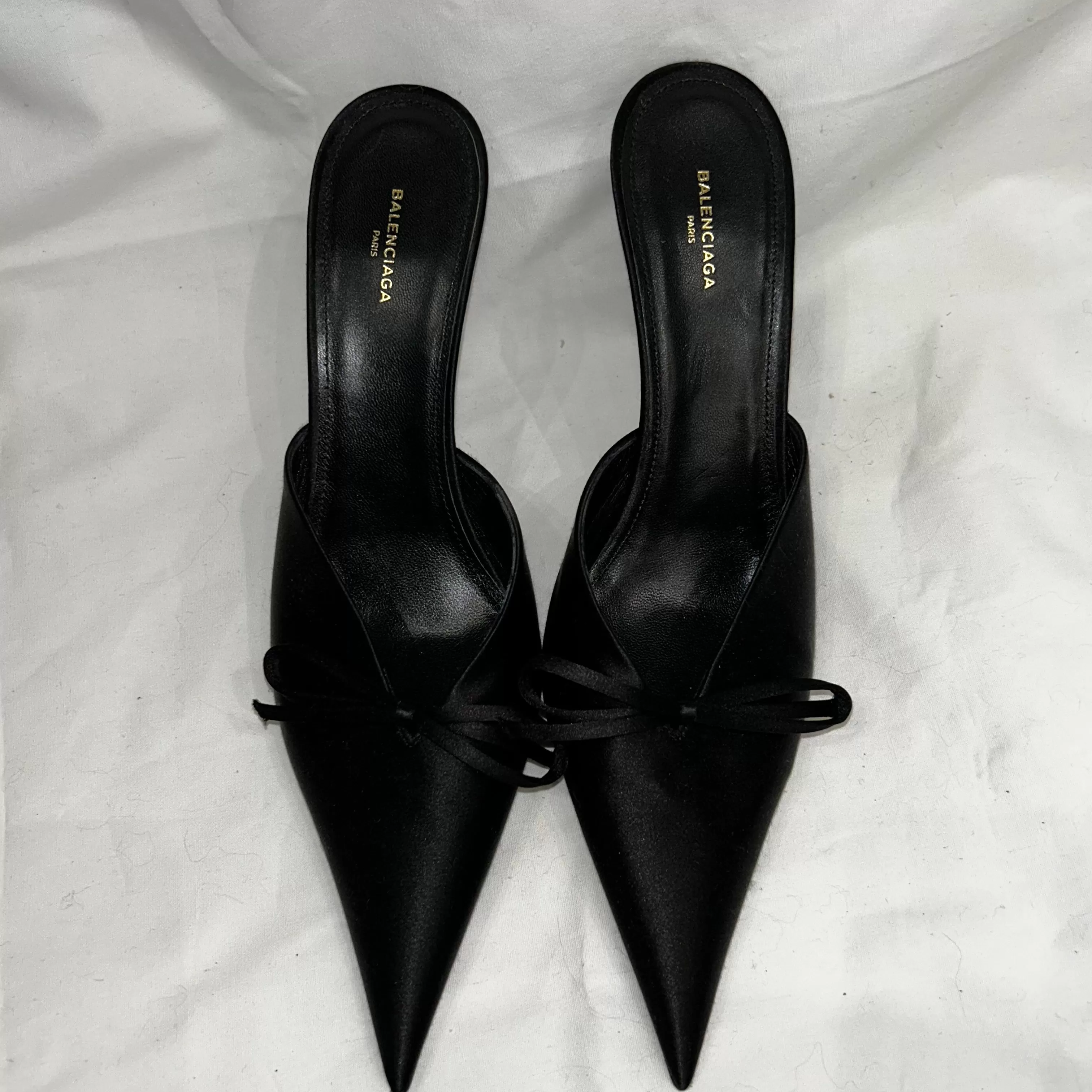 Balenciaga Brand New 550 Black Satin Knife Mules 39