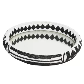 Beaded Tray with Mirror Black & White