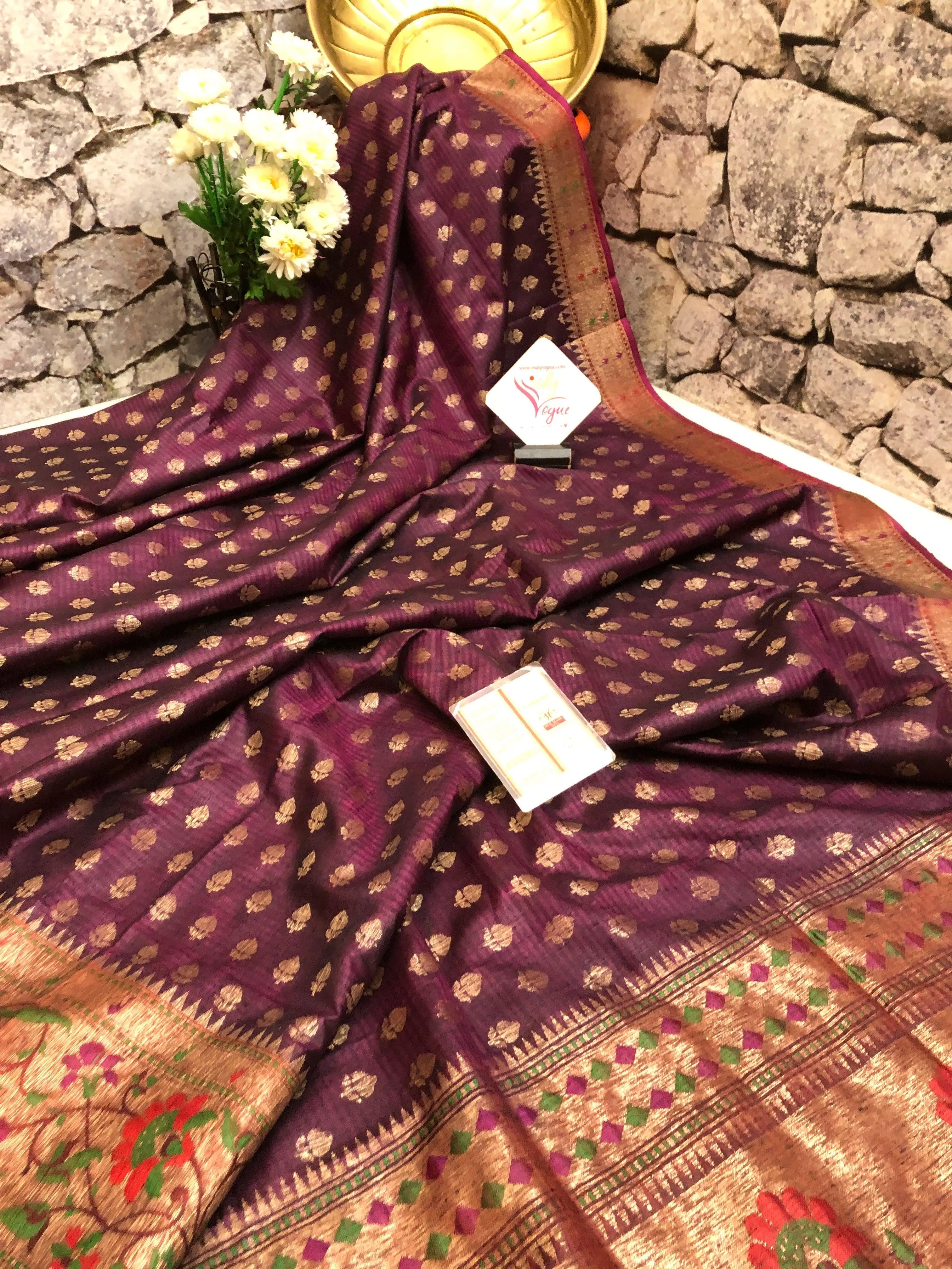 Beetroot Color Dupion Silk Banarasi Saree with Meenakari Work