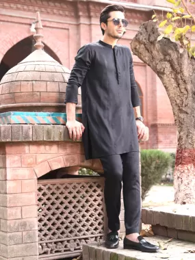 Black Blended Kurta Pajama - AL-KT-2561