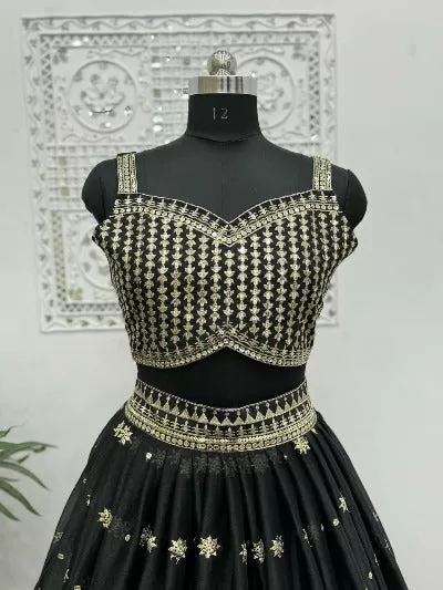 Black Heavy Parampara Silk Semi-Stitched Lehenga Choli Set