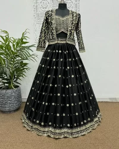 Black Heavy Parampara Silk Semi-Stitched Lehenga Choli Set