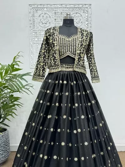 Black Heavy Parampara Silk Semi-Stitched Lehenga Choli Set