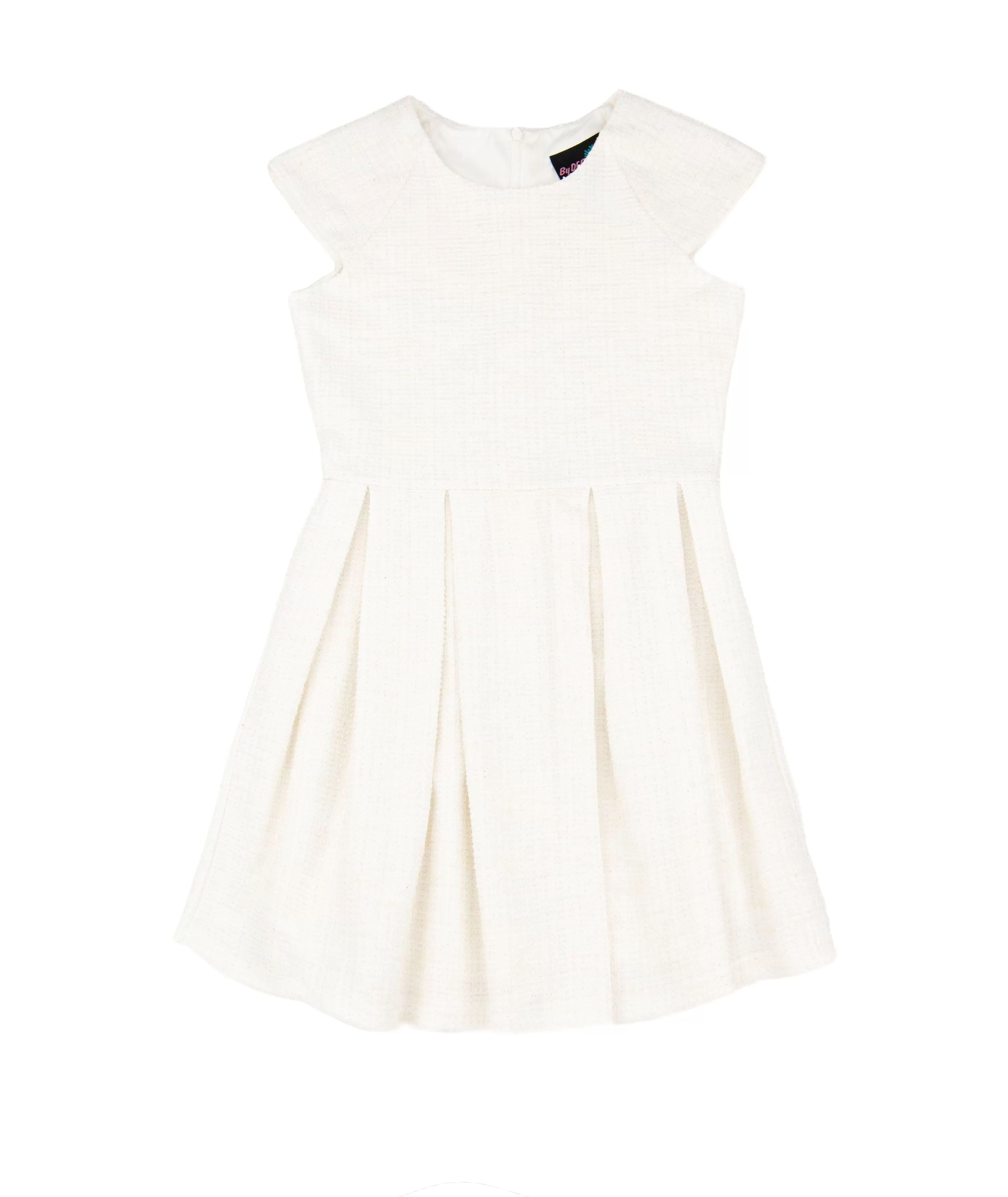 By Debra Girls White Boucle Cap Sleeve Box Pleat Dress