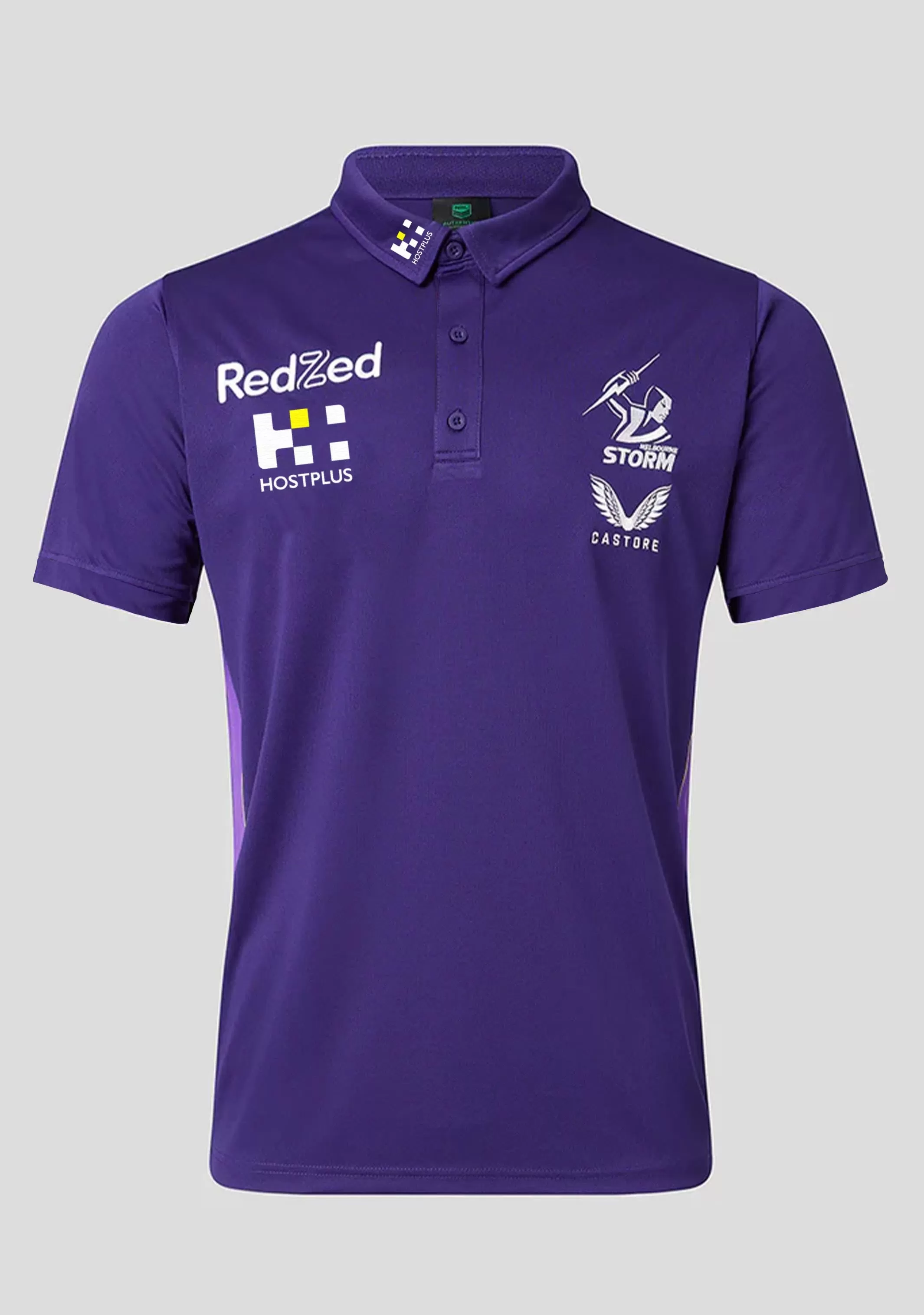 Castore Mens Melbourne Storm Coaches Media Polo Purple <br> JCMSMTRMP